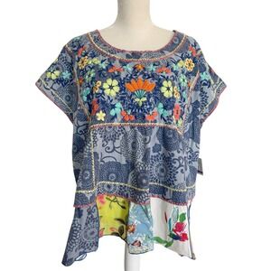 NWT John Mark Nordstrom Womens Floral Patchwork Boho Peplum Top Blouse 2X Spring